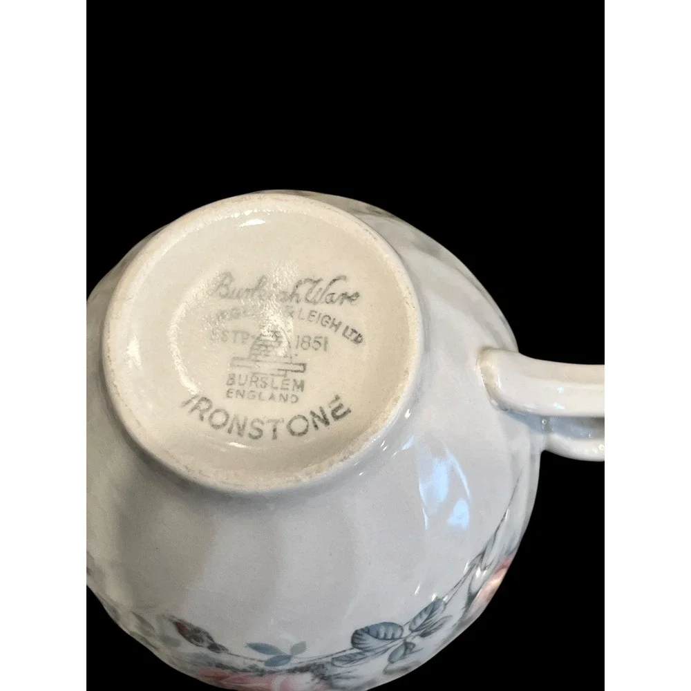 Burleigh Ware Pink Rose Ironstone Teacup and Saucer Burgess & Leigh England